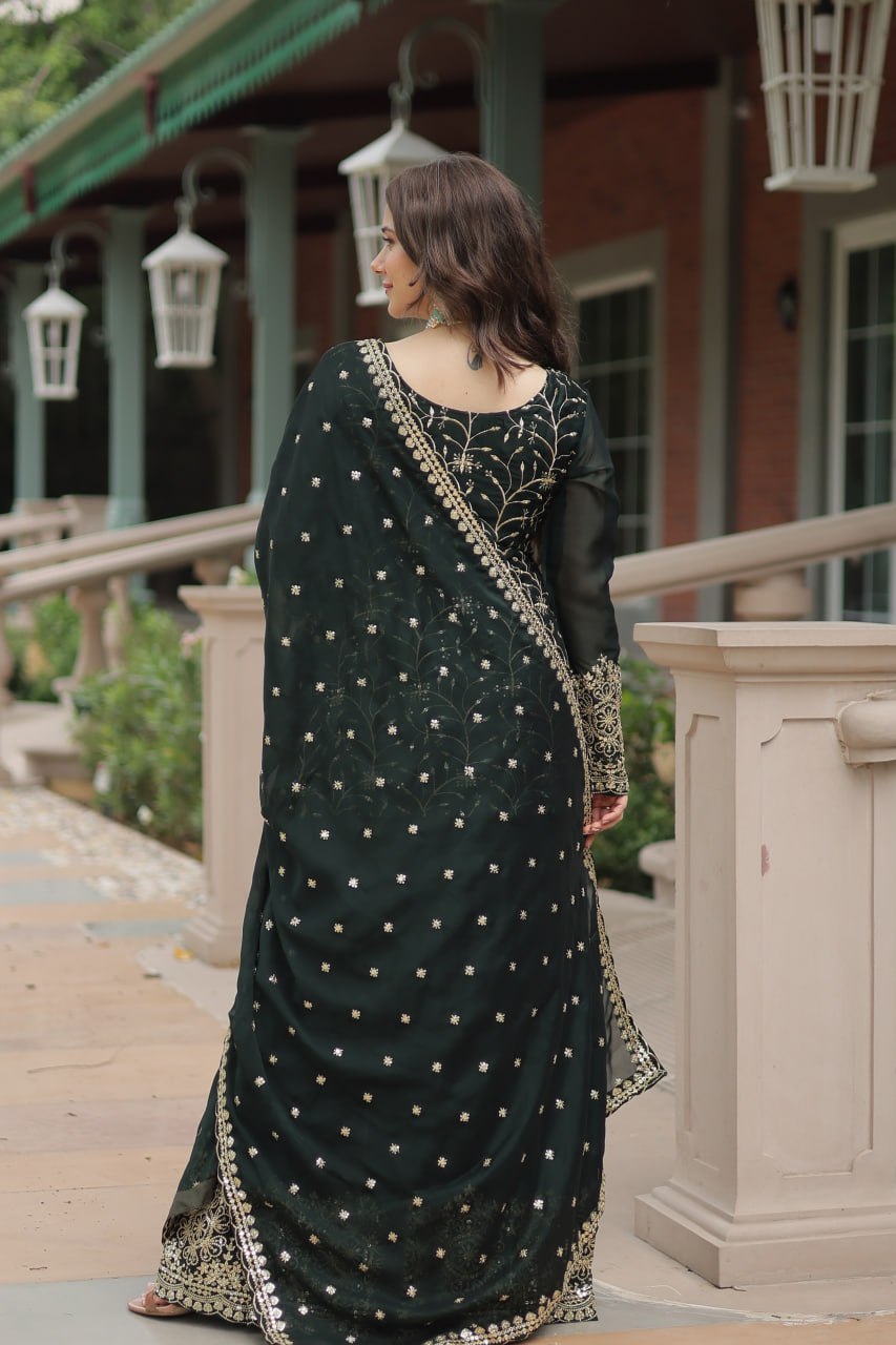 Green Premium Designer Readymade Kurti-Plazzo-Dupatta Set