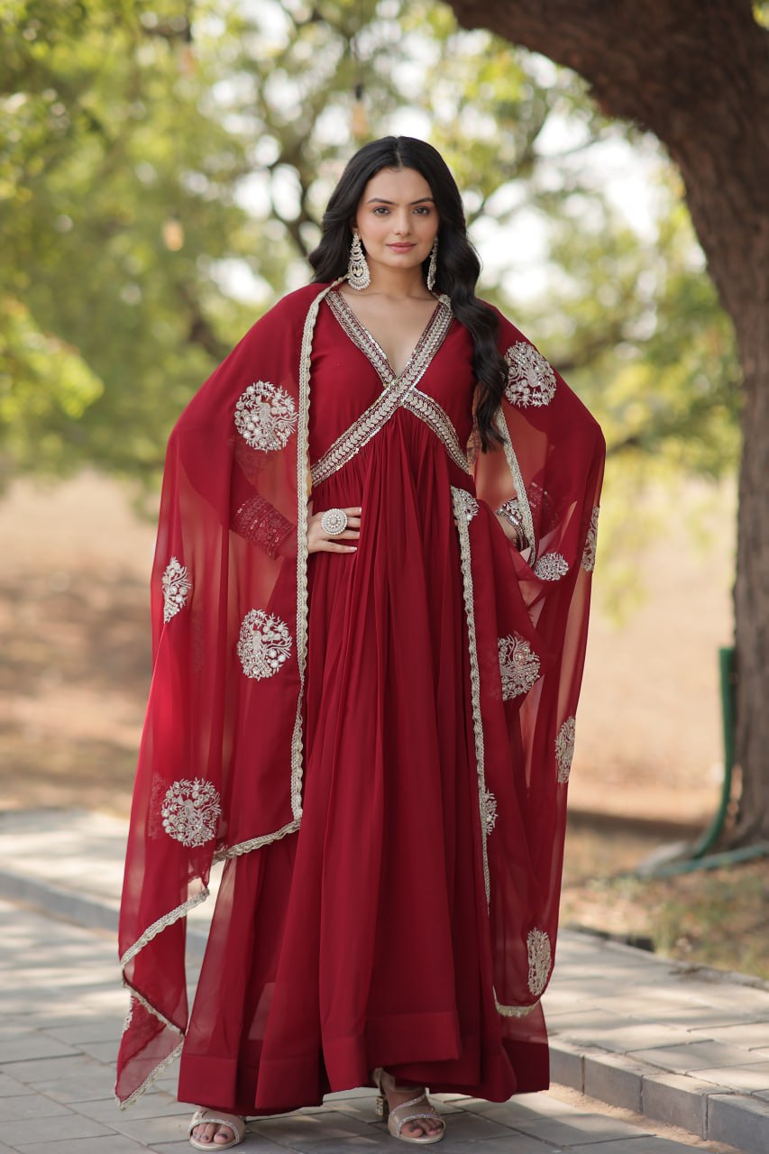 Designer georgette alia cut gown with dupatta sets stitched