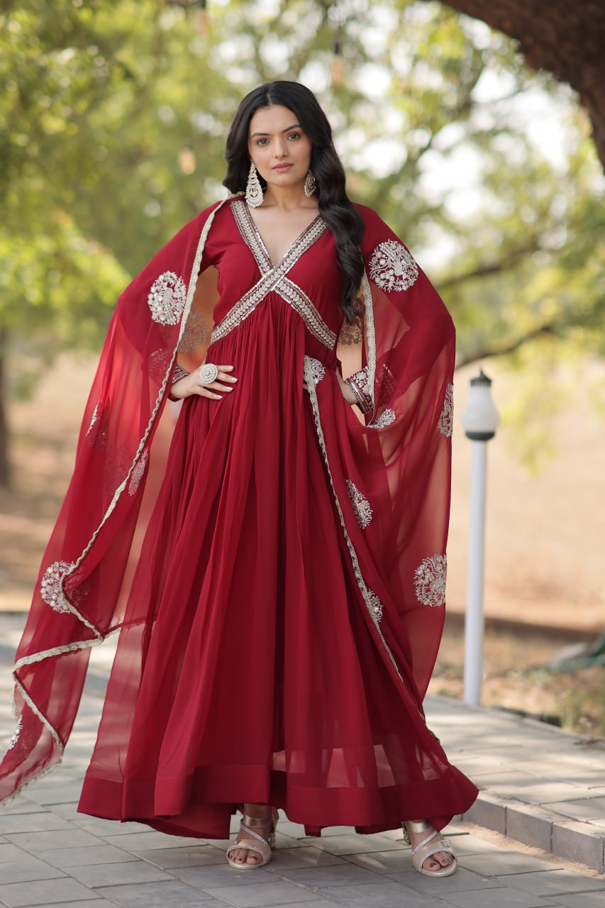 Designer georgette alia cut gown with dupatta sets stitched