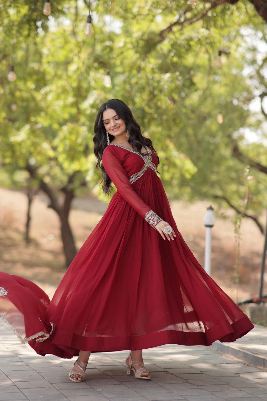 Designer georgette alia cut gown with dupatta sets stitched