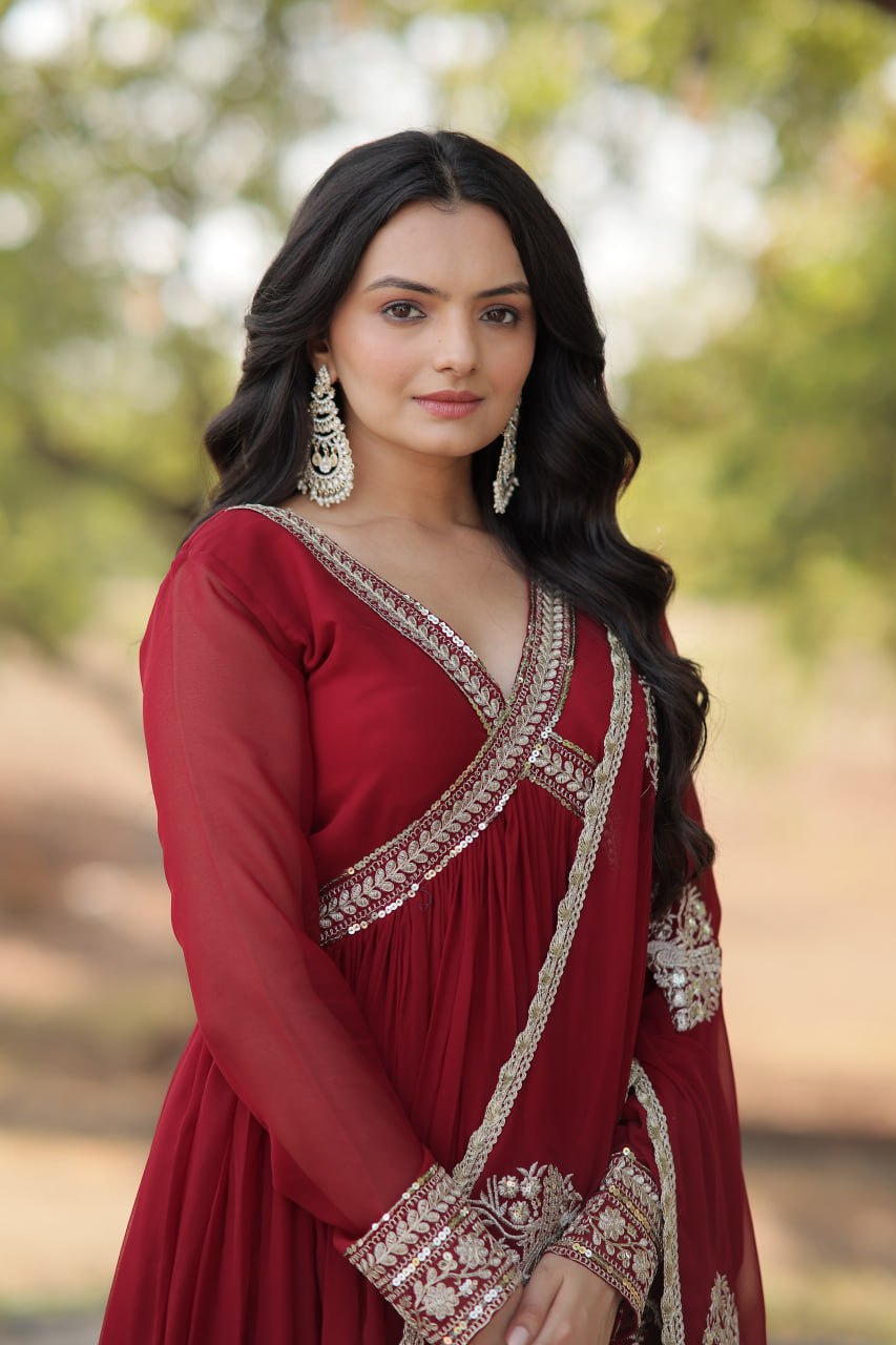 Designer georgette alia cut gown with dupatta sets stitched