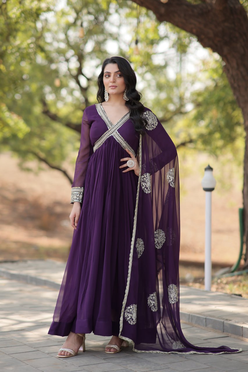 Designer georgette alia cut gown with dupatta sets stitched
