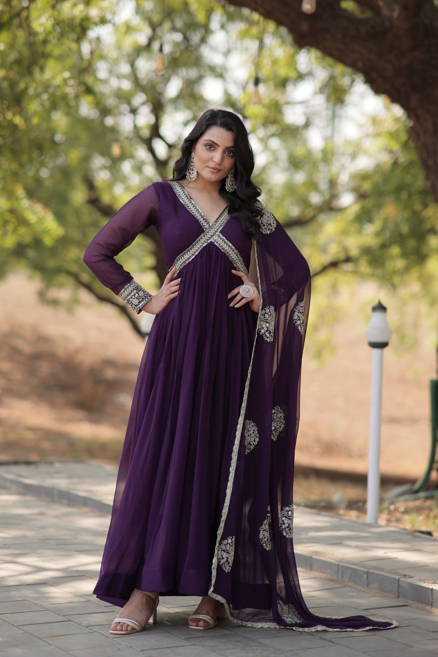 Designer georgette alia cut gown with dupatta sets stitched