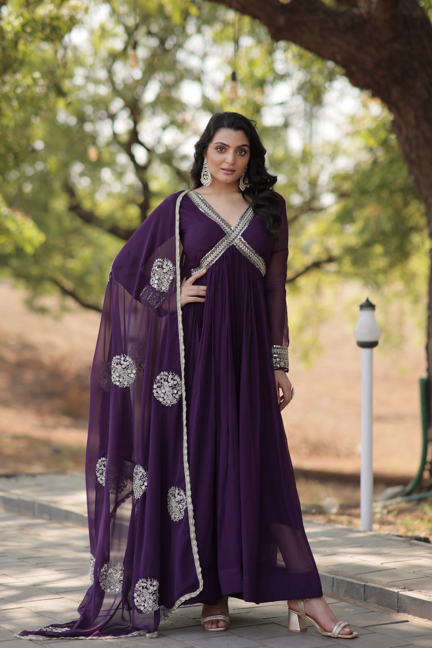Designer georgette alia cut gown with dupatta sets stitched