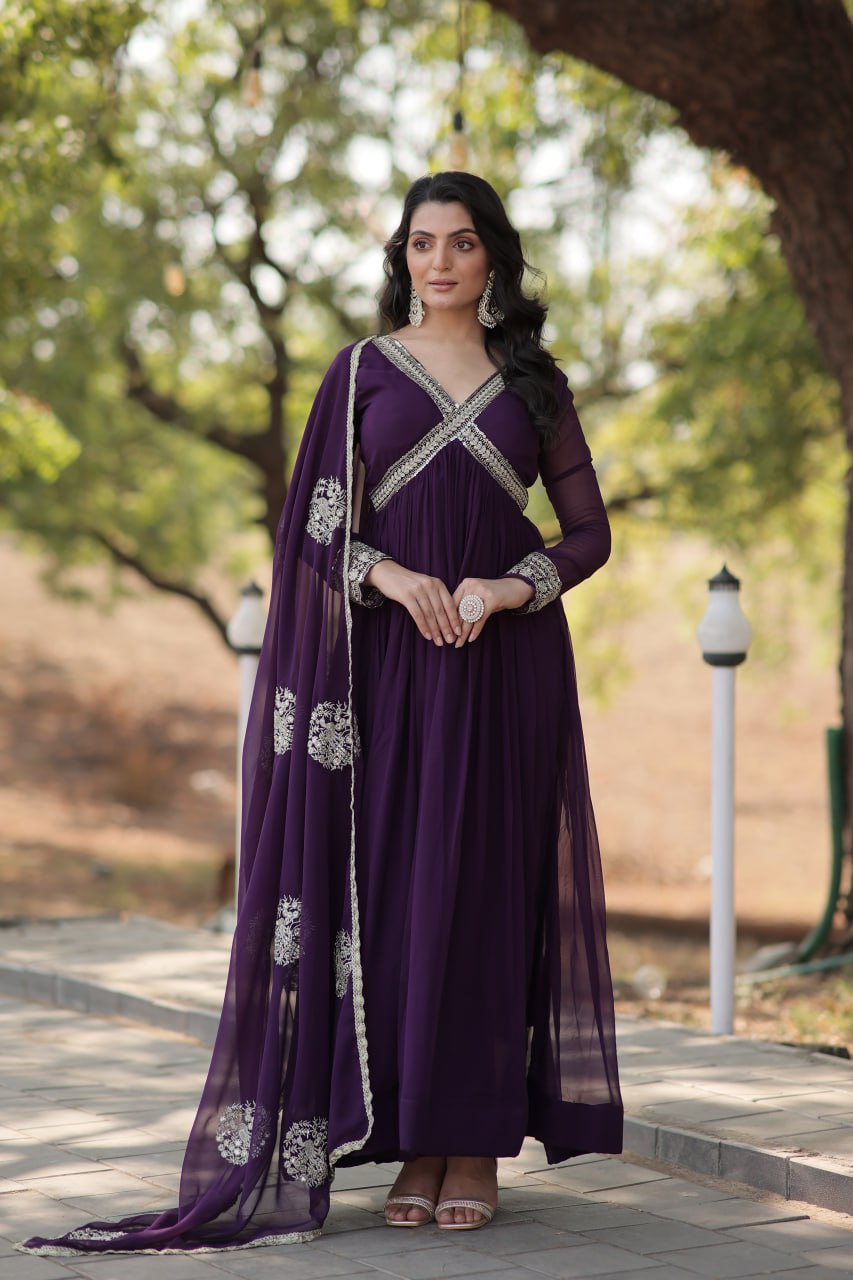 Designer georgette alia cut gown with dupatta sets stitched