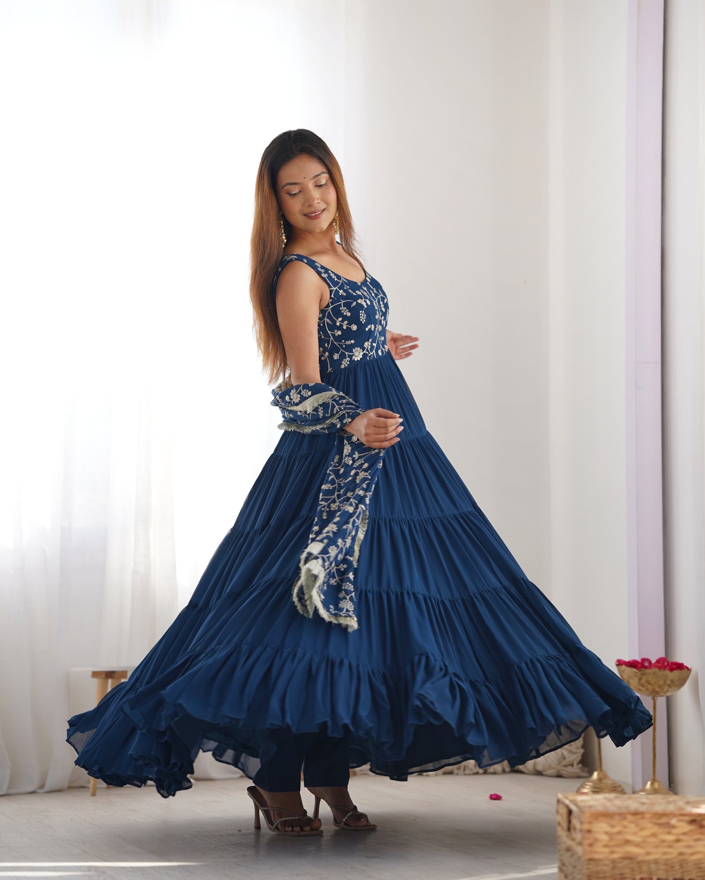Rama Color Georgette Five Layer Ruffle Style Anarkali Gown