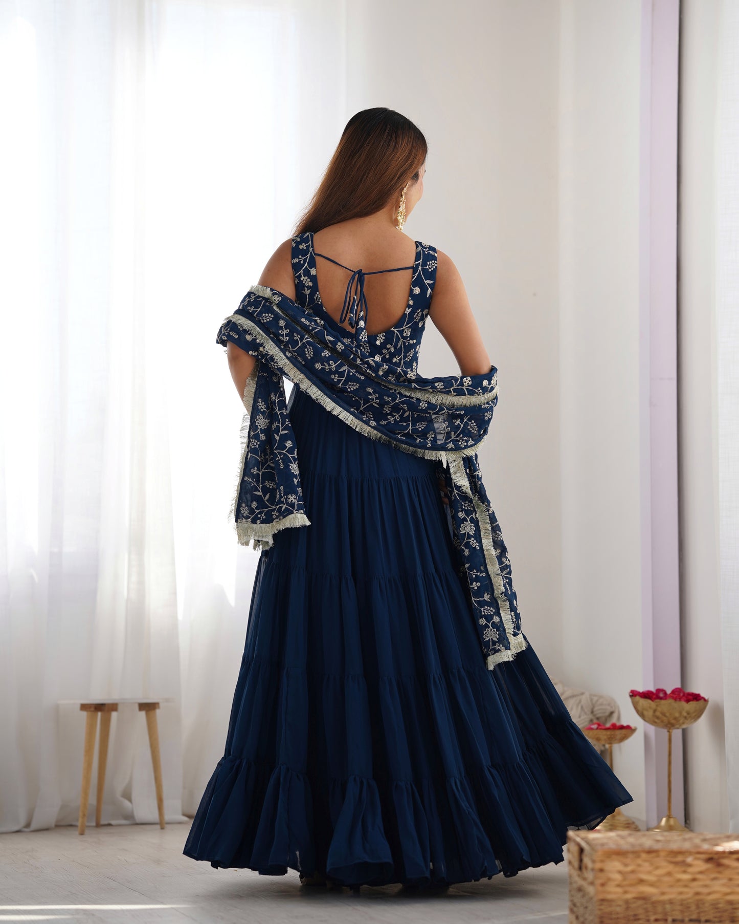 Rama Color Georgette Five Layer Ruffle Style Anarkali Gown