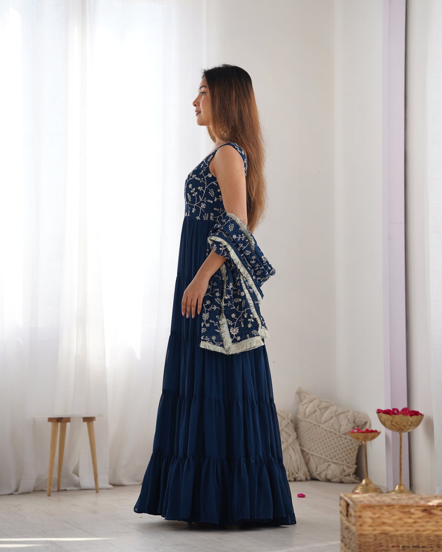 Rama Color Georgette Five Layer Ruffle Style Anarkali Gown