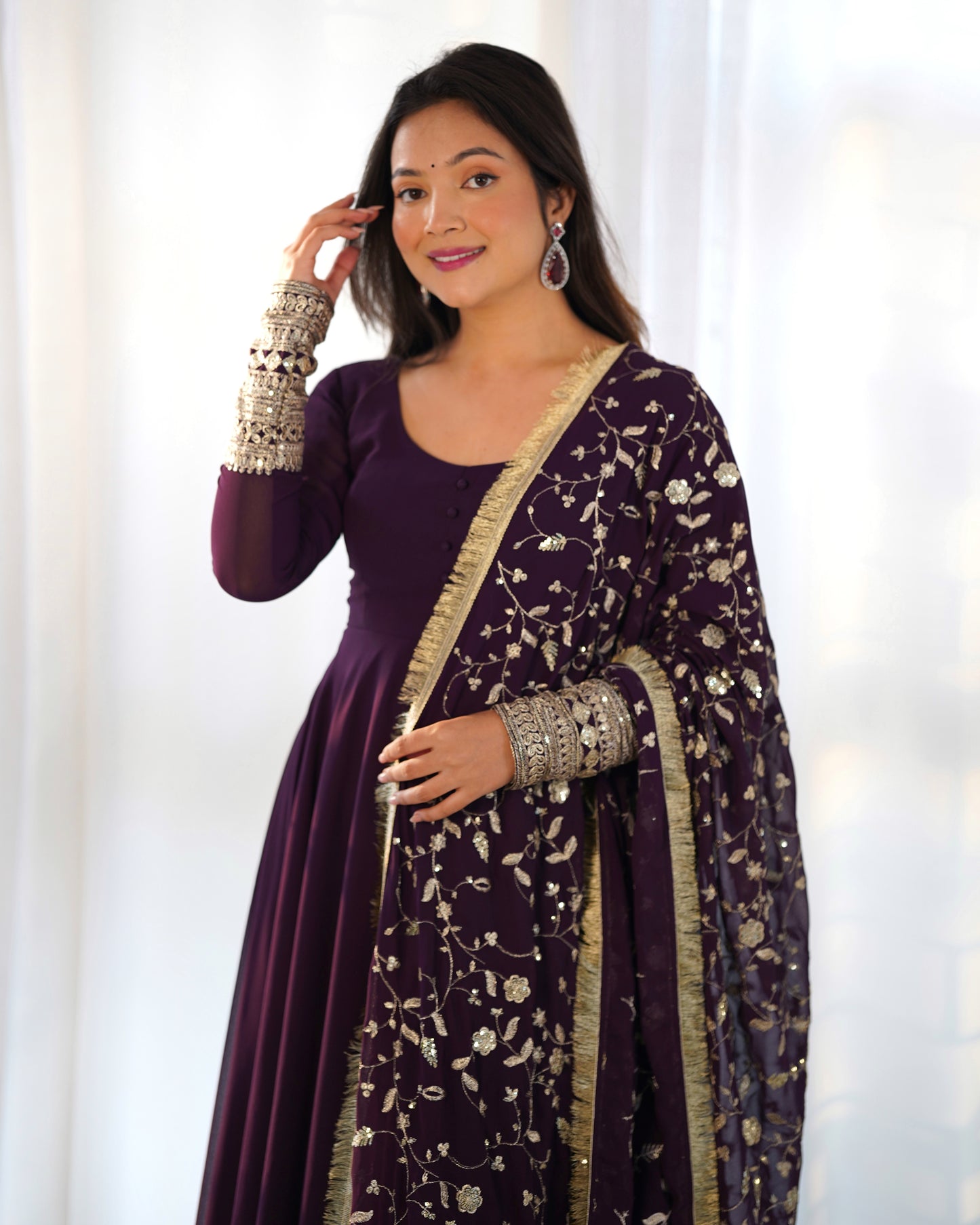 Aliya Wine Solid Faux Georgette Anarkali Set