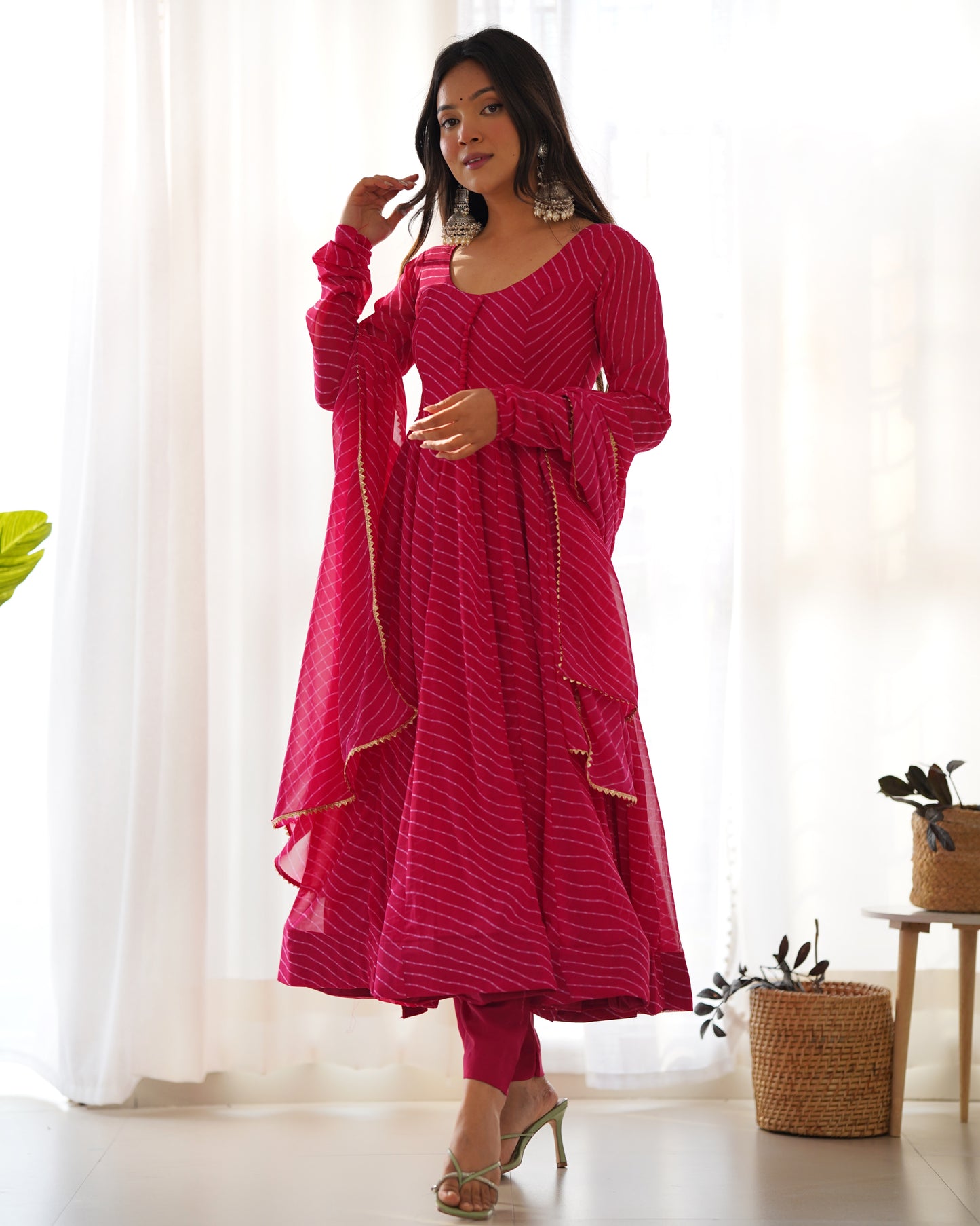 Rani Pink Digital Print Georgette Anarkali Set
