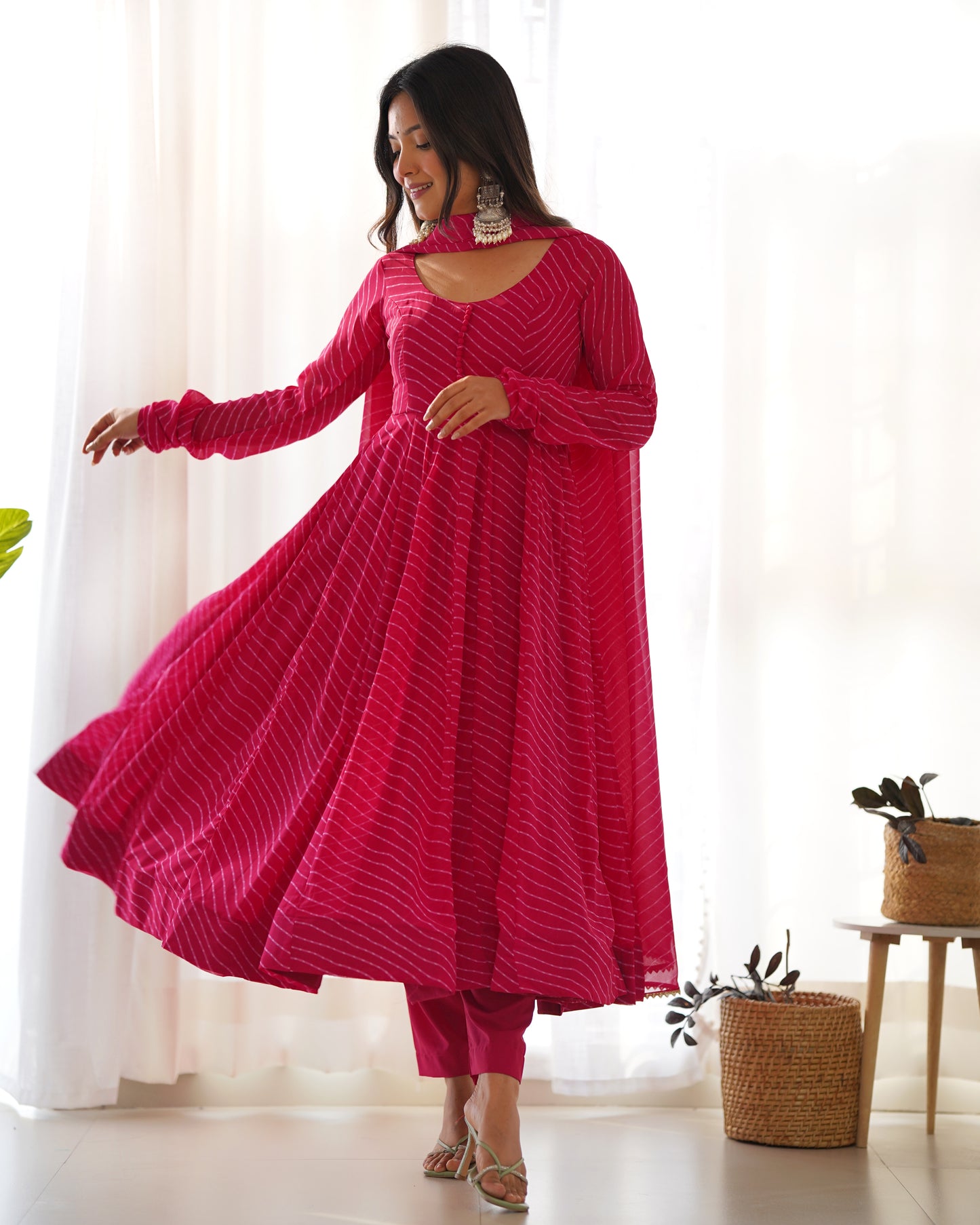 Rani Pink Digital Print Georgette Anarkali Set
