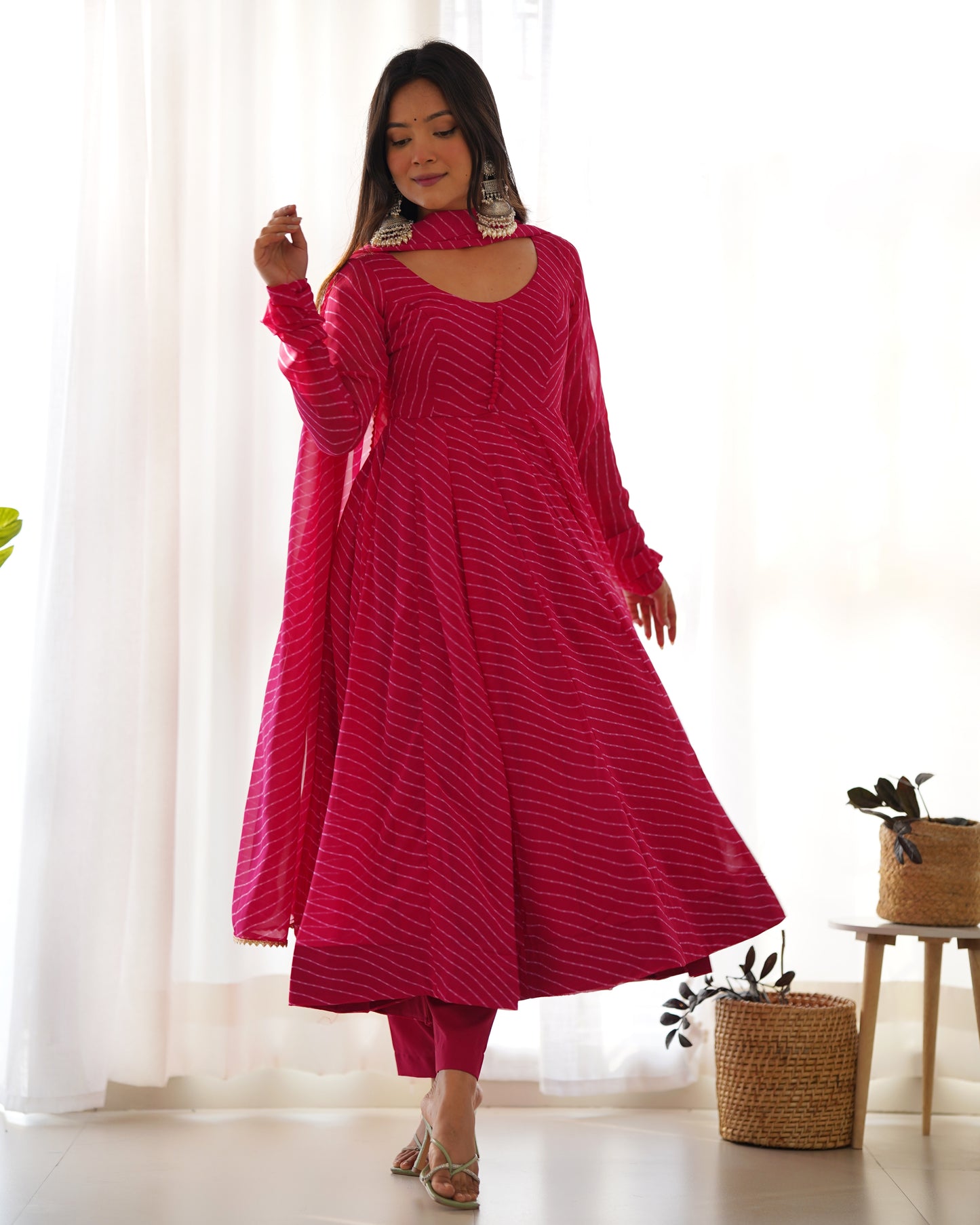 Rani Pink Digital Print Georgette Anarkali Set
