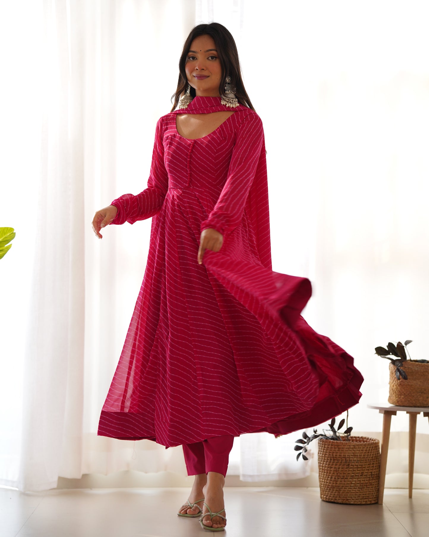 Rani Pink Digital Print Georgette Anarkali Set