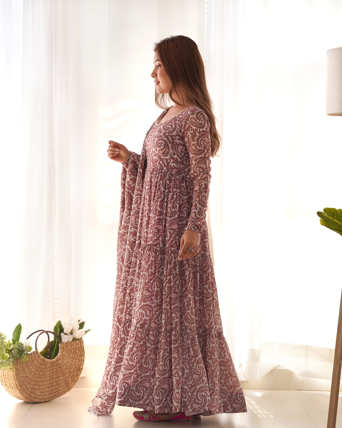 Pure Soft Georgette Print Fabric Fully Flair Anarkali With Dupatta Set