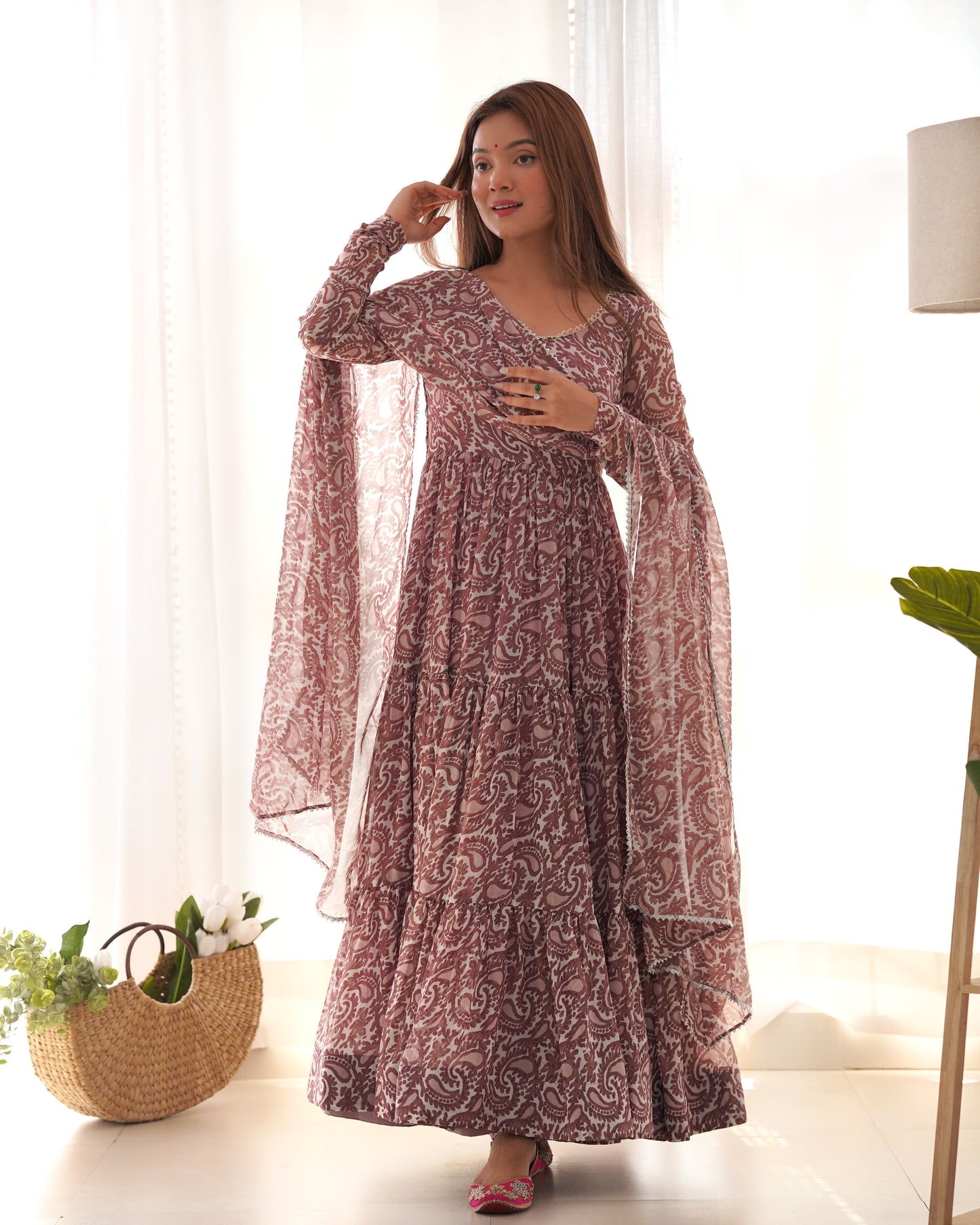 Pure Soft Georgette Print Fabric Fully Flair Anarkali With Dupatta Set