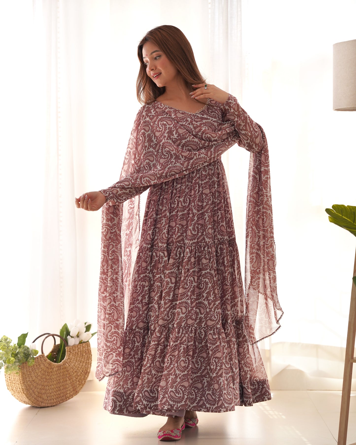 Pure Soft Georgette Print Fabric Fully Flair Anarkali With Dupatta Set