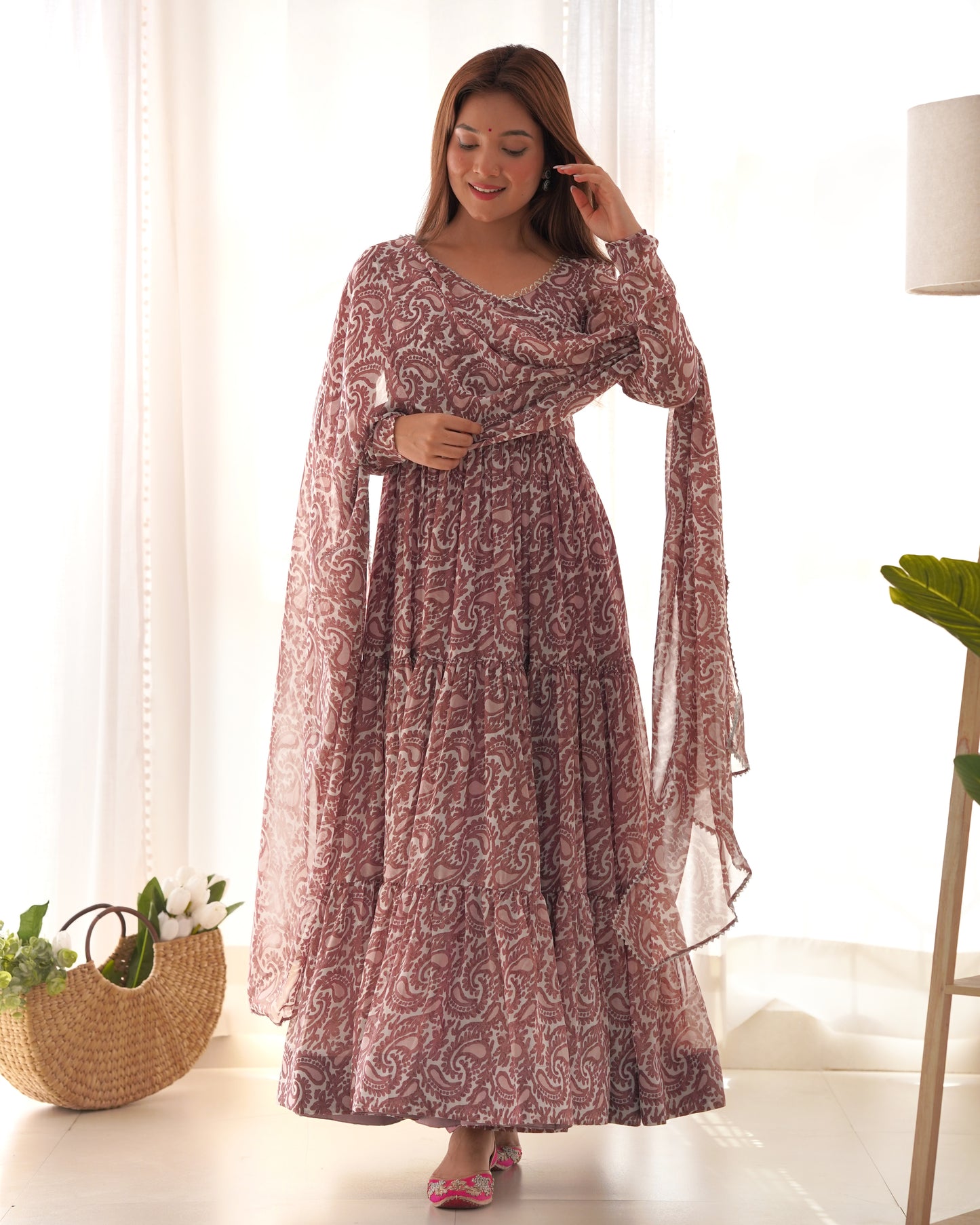 Pure Soft Georgette Print Fabric Fully Flair Anarkali With Dupatta Set