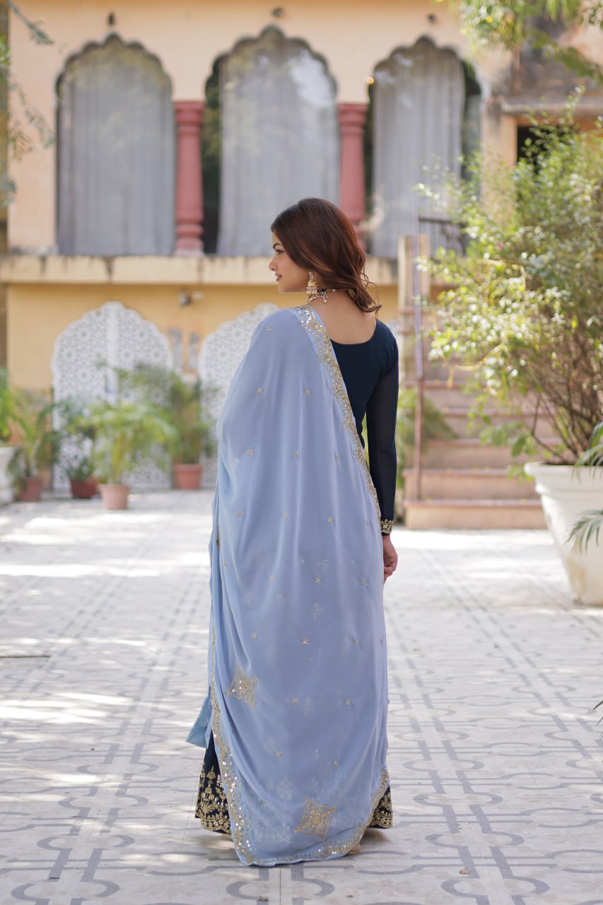Rama Color Faux Blooming Embroidered Plazzo Suit