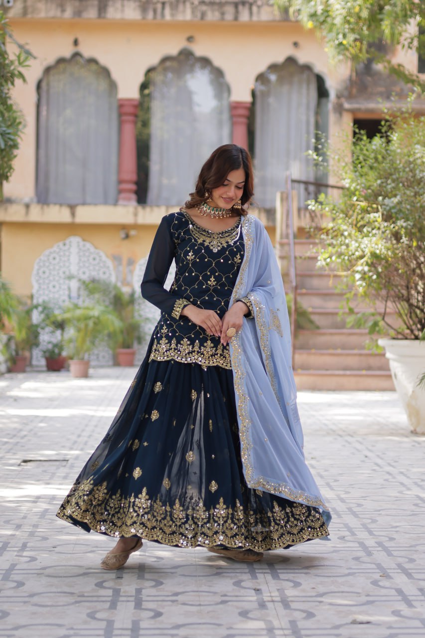 Rama Color Faux Blooming Embroidered Plazzo Suit