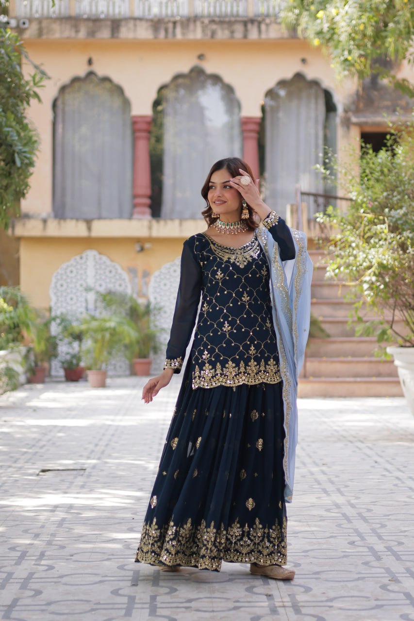 Rama Color Faux Blooming Embroidered Plazzo Suit