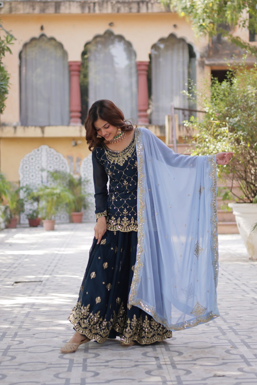 Rama Color Faux Blooming Embroidered Plazzo Suit