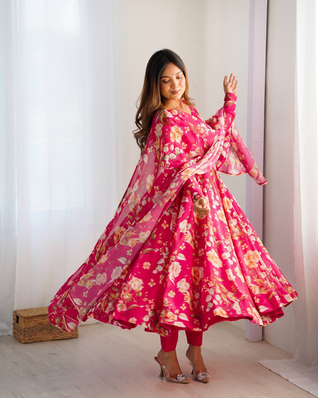 Pure Soft Organza Silk Fully Flair Kali Patern With Duppta Set,Pent