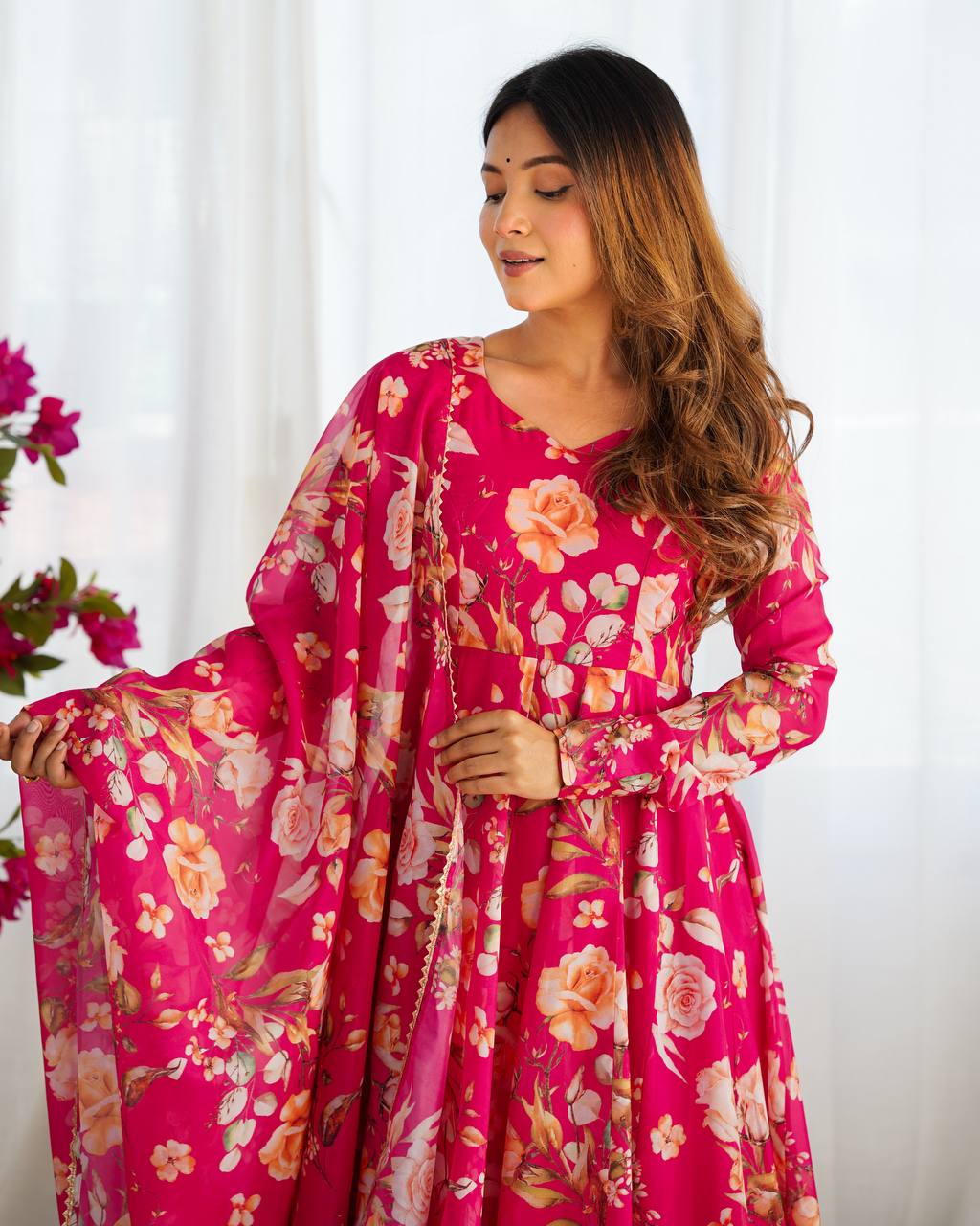 Pure Soft Organza Silk Fully Flair Kali Patern With Duppta Set,Pent