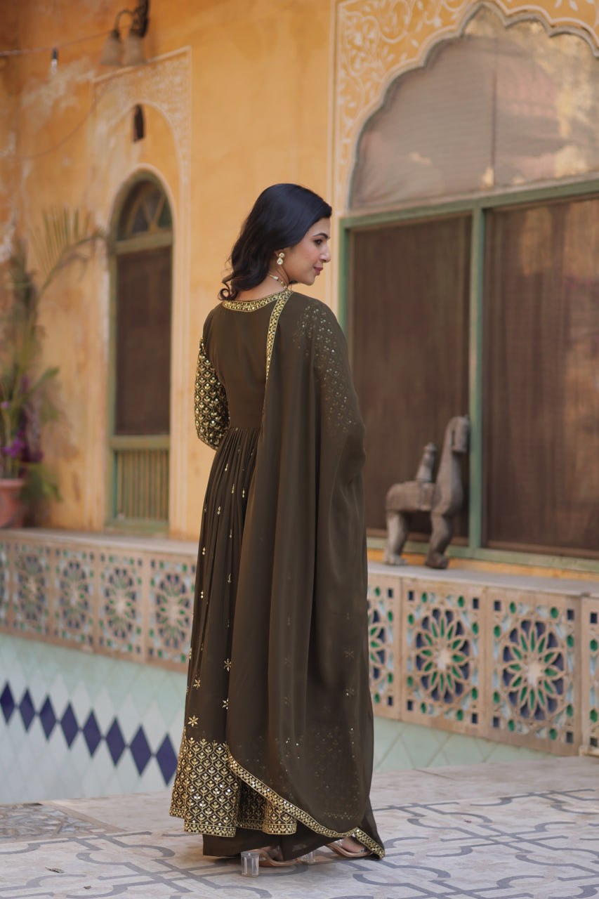 Mehndi Georgette Embroidered Sharara Suit Set