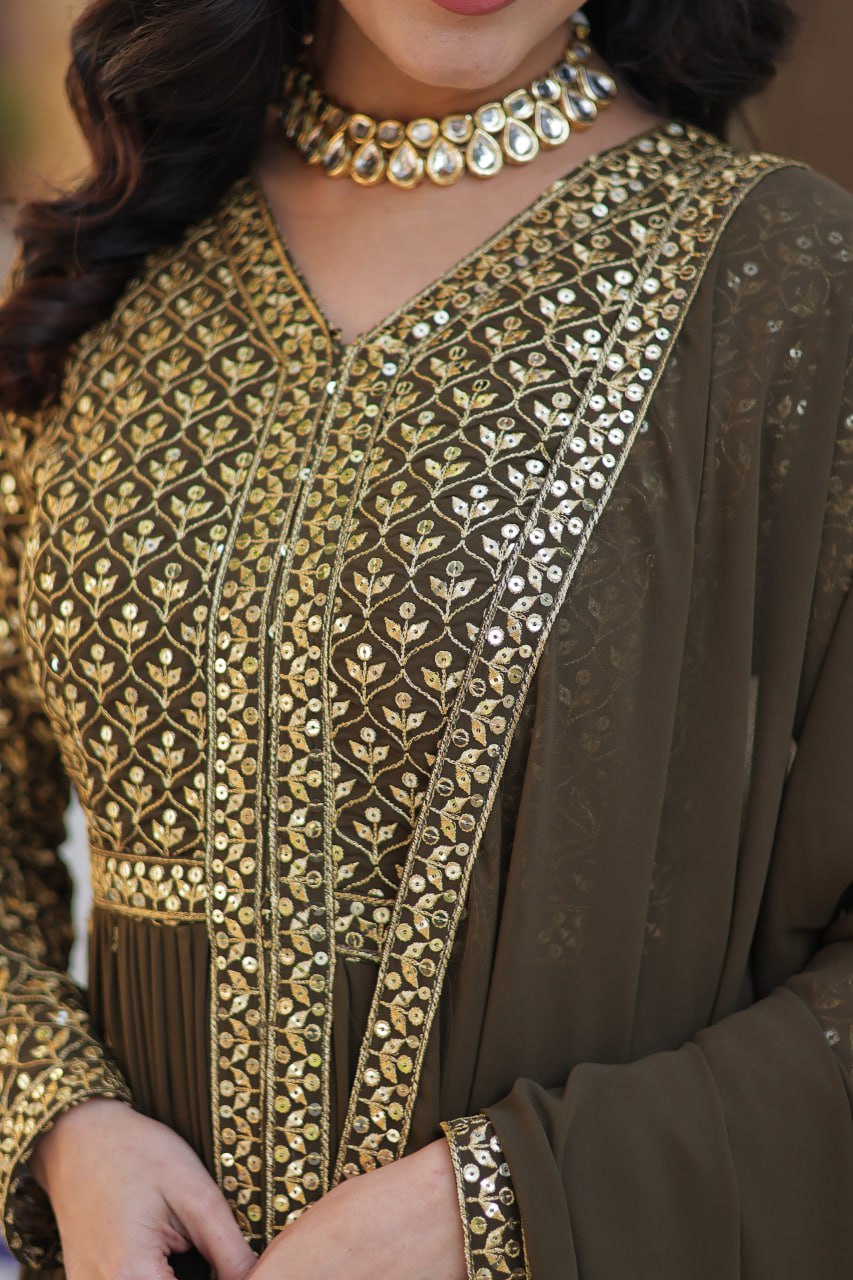 Mehndi Georgette Embroidered Sharara Suit Set