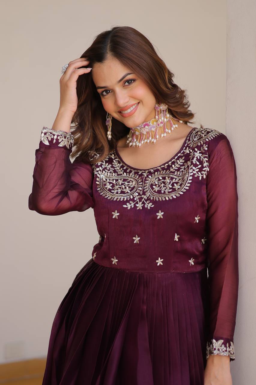 Renuka Pure Burberry Silk Embroidered Gown Set