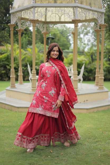 Designer Sequins Embroidery Work Readymade Kurti with Palazzo and Dupatta Set
