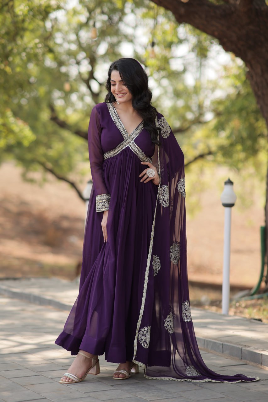 Designer georgette alia cut gown with dupatta sets stitched
