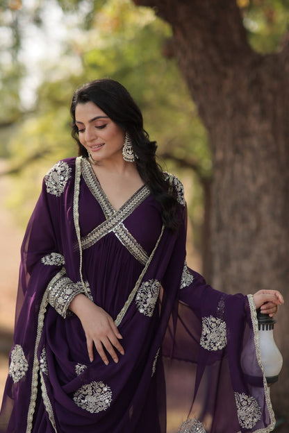 Designer georgette alia cut gown with dupatta sets stitched