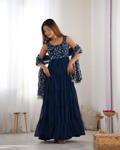 Rama Color Georgette Five Layer Ruffle Style Anarkali Gown