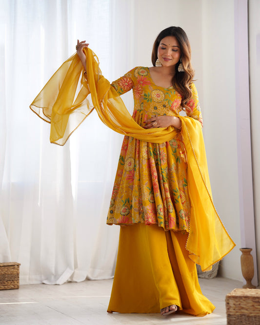 Premium Quality Rani Yellow Kediya Plazzo Suit Set