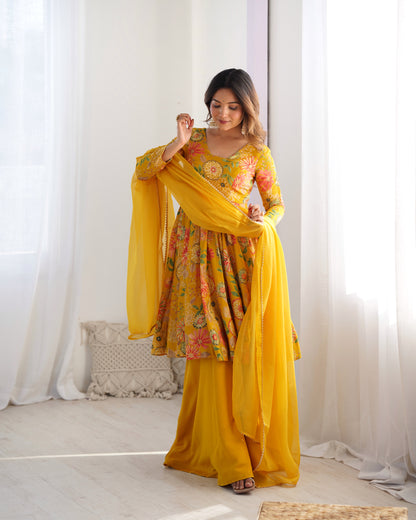 Premium Quality Rani Yellow Kediya Plazzo Suit Set