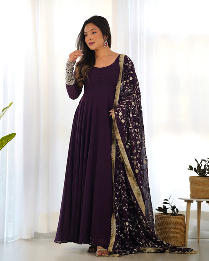 Aliya Wine Solid Faux Georgette Anarkali Set