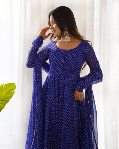 Royal Blue Digital Print Georgette Anarkali Set