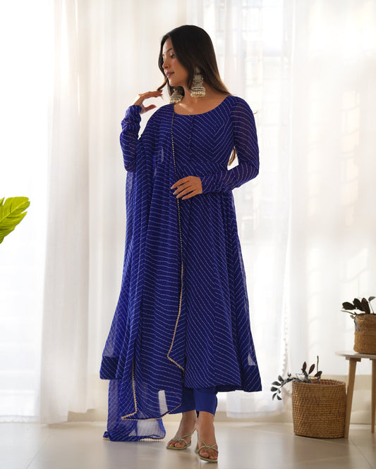 Royal Blue Digital Print Georgette Anarkali Set