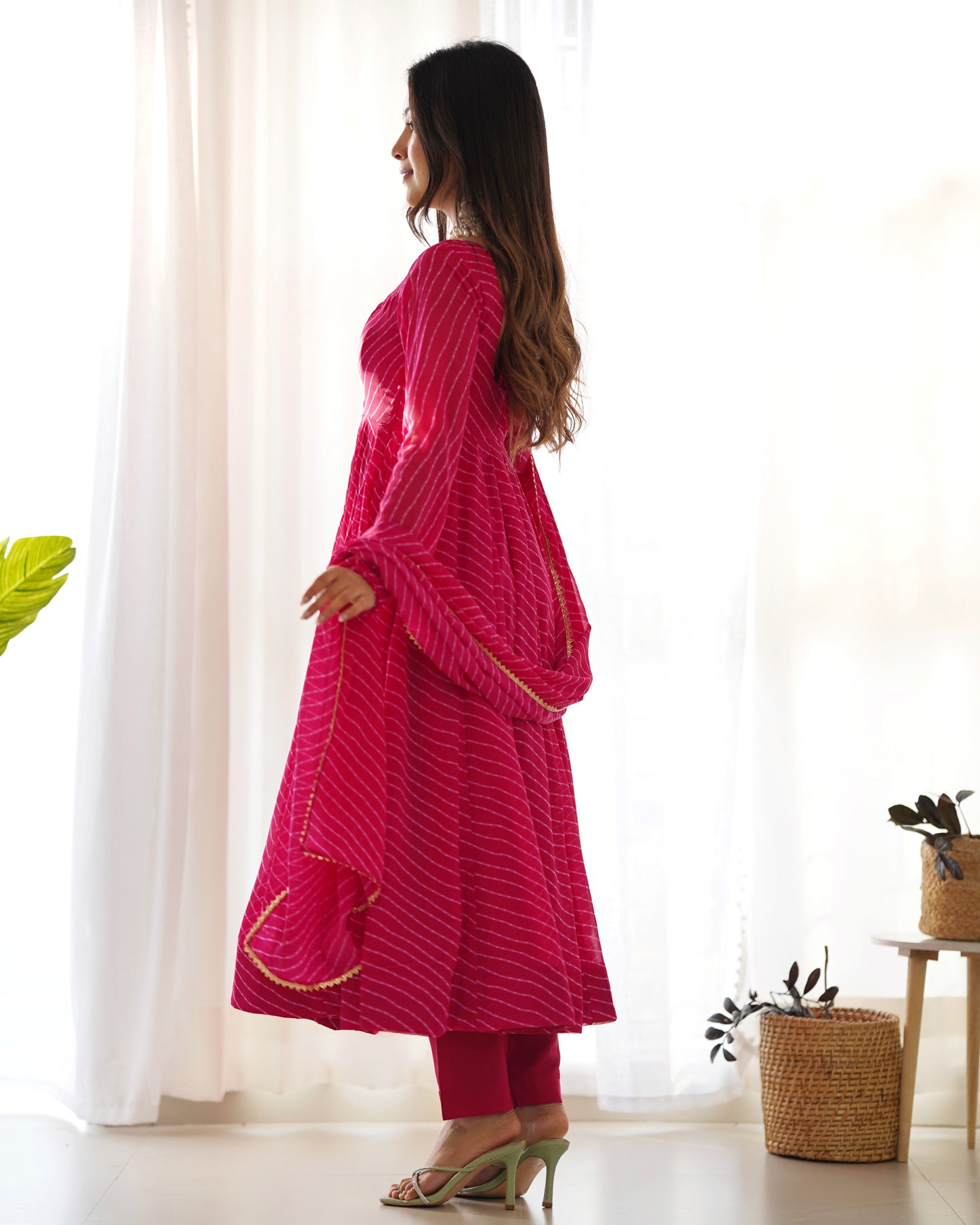 Rani Pink Digital Print Georgette Anarkali Set