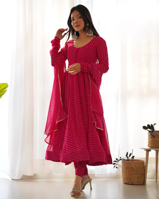 Rani Pink Digital Print Georgette Anarkali Set