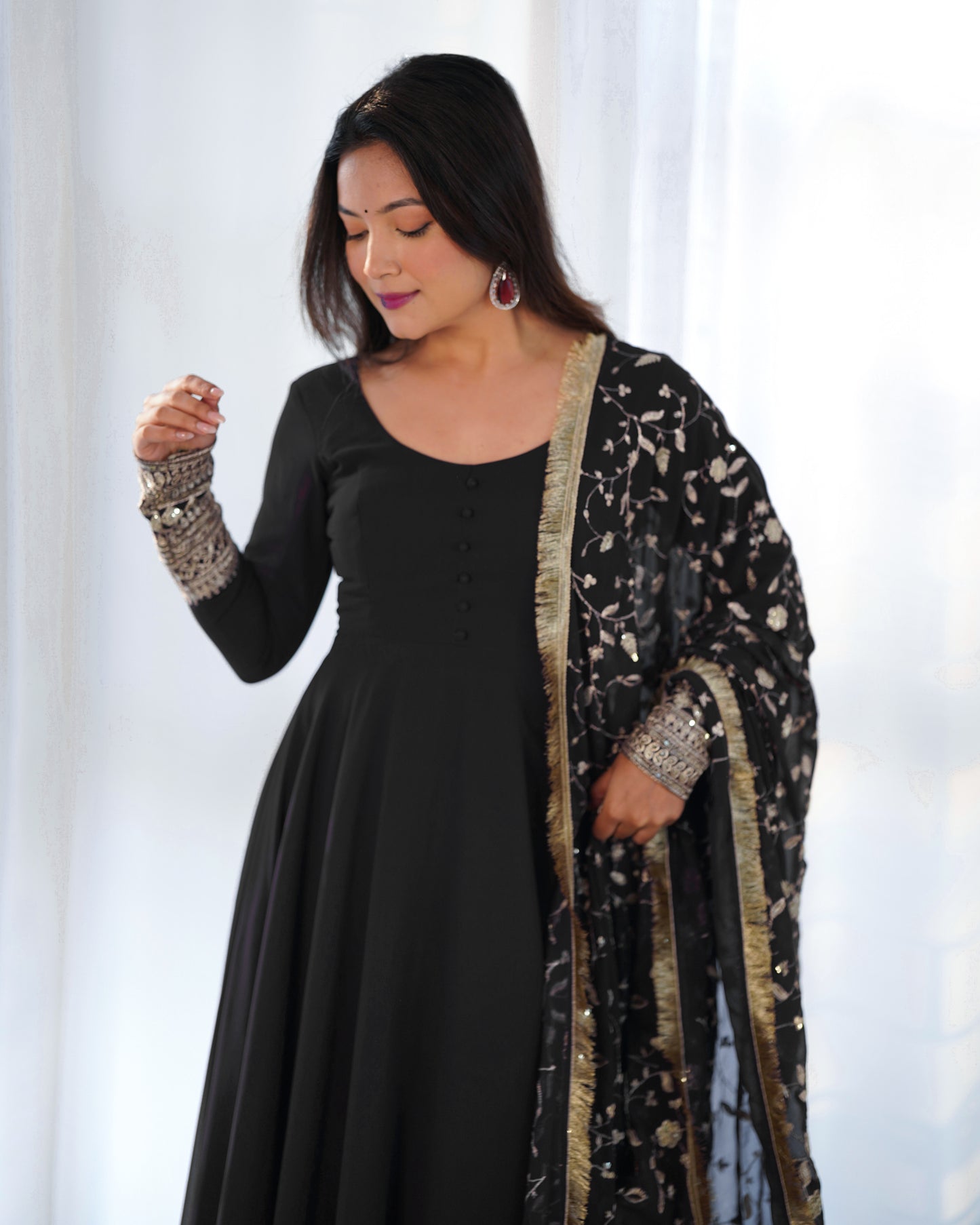 Black Solid Faux Georgette Anarkali Set