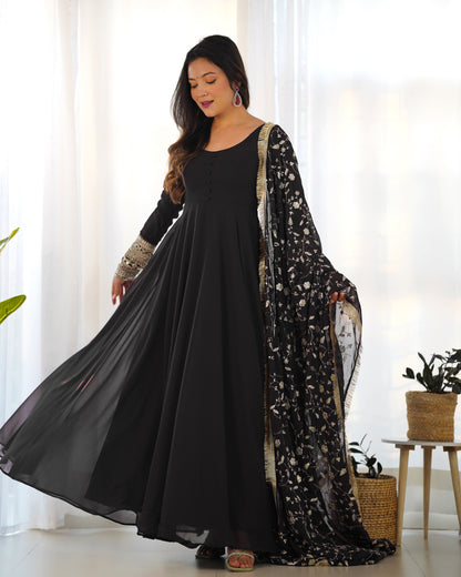 Black Solid Faux Georgette Anarkali Set