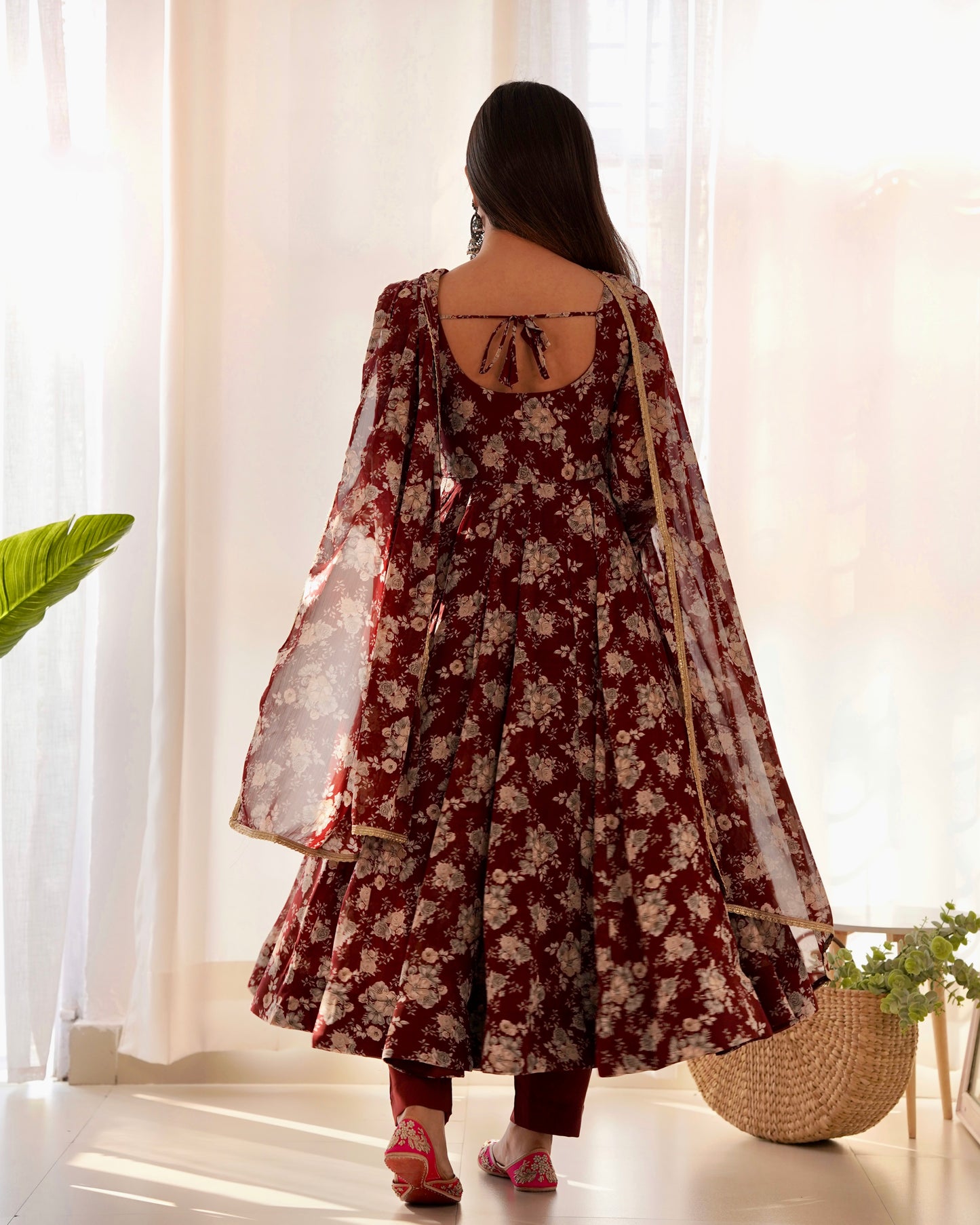 Dark Maroon Pure Soft Fox Georgette With Huge Flair,  Anarkali Suit Set