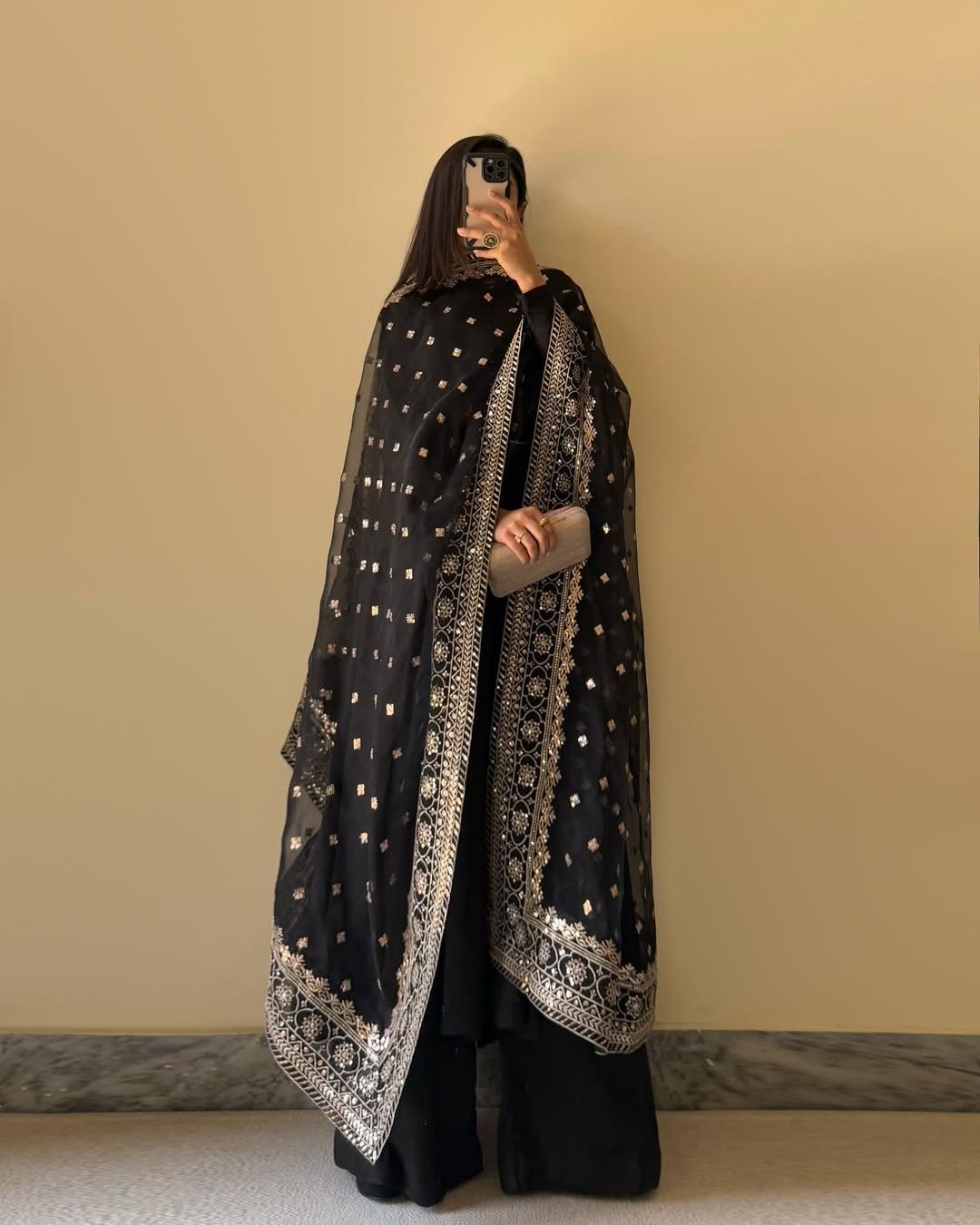 Georegette  Neck Salwar Suit Black