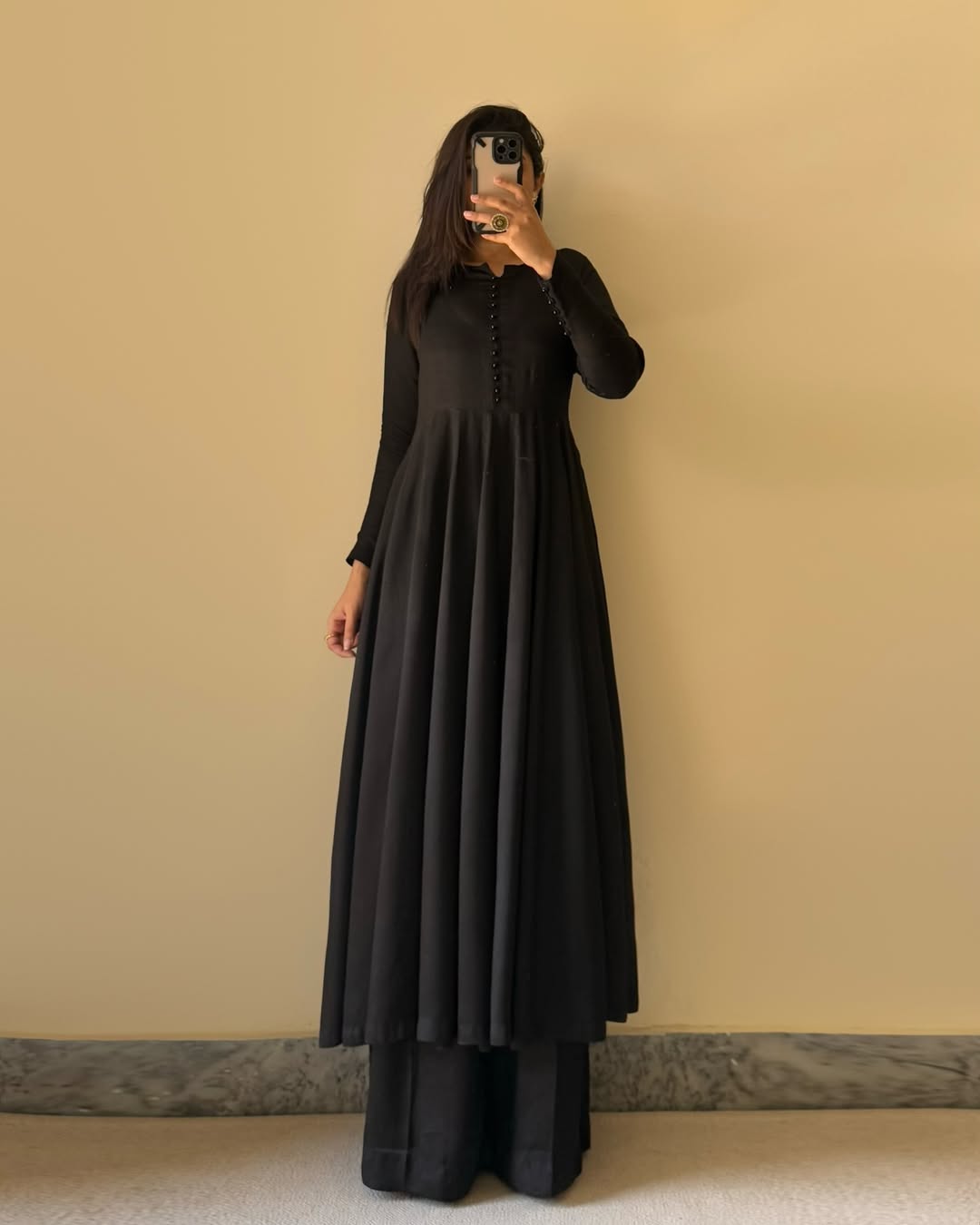 Georegette  Neck Salwar Suit Black