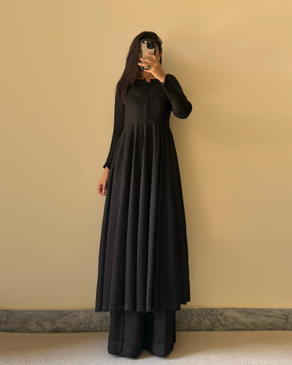 Georegette  Neck Salwar Suit Black