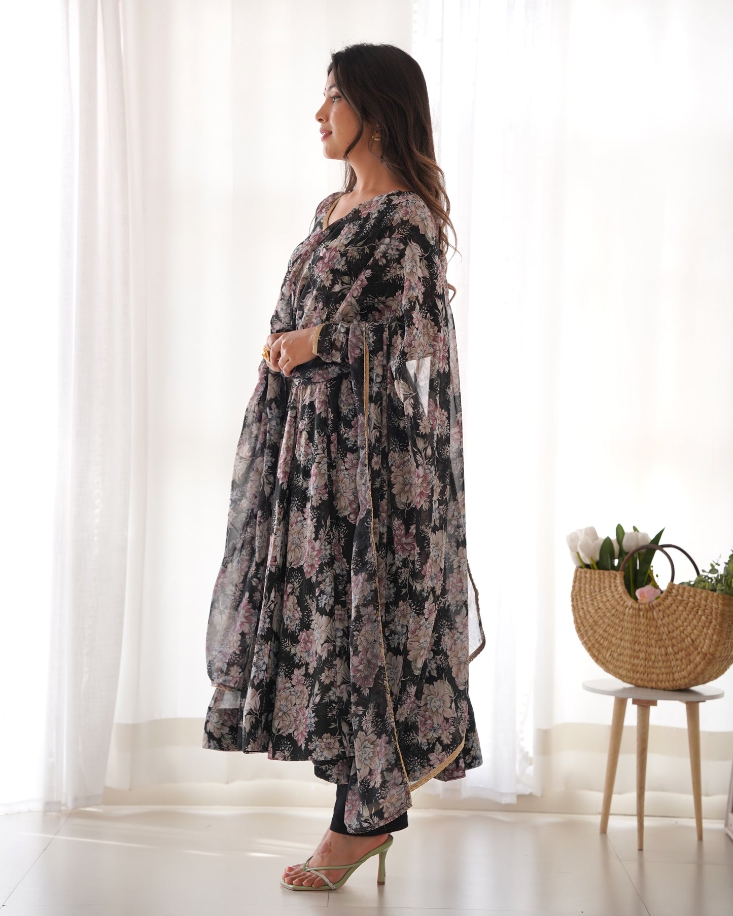 Black Pure Soft Fox Georgette With Huge Flair,  Anarkali Suit Set