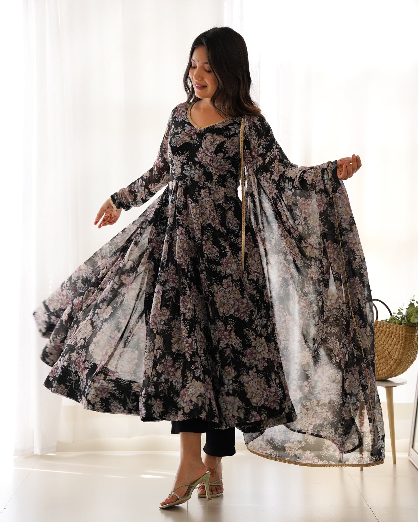 Black Pure Soft Fox Georgette With Huge Flair,  Anarkali Suit Set