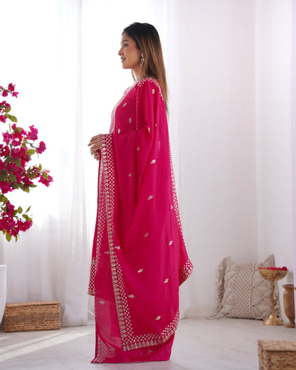 Pink Chinon Silk With Thread And Sequence Work Sharara Suit For Women